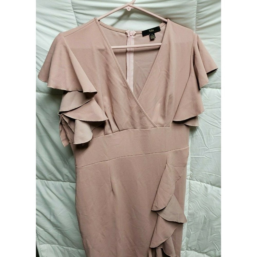 Knitee Women's Deep-V Neck Ruffle Sleeves Cocktail